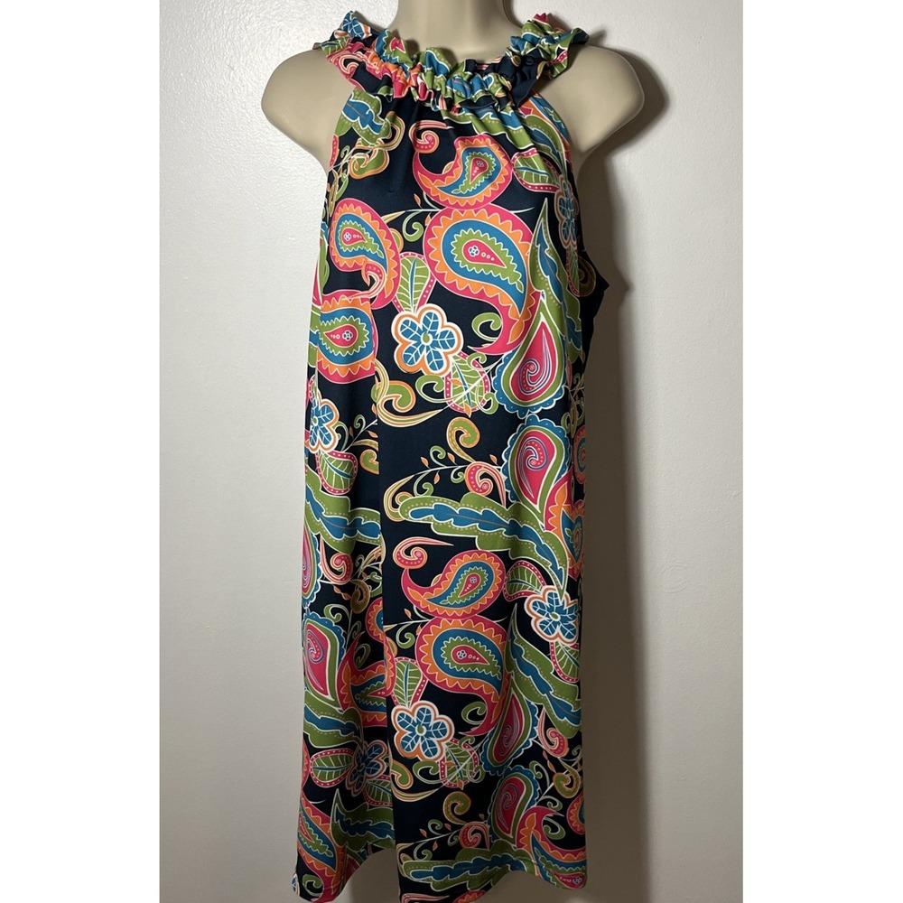 Lolly Wolly Doodle Womens Paisley Halter Dress Navy Multi Ruffle Neck Medium